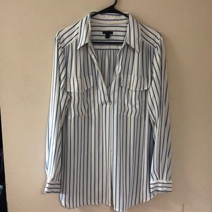 Ann Taylor Split Neck Striped Blouse XL